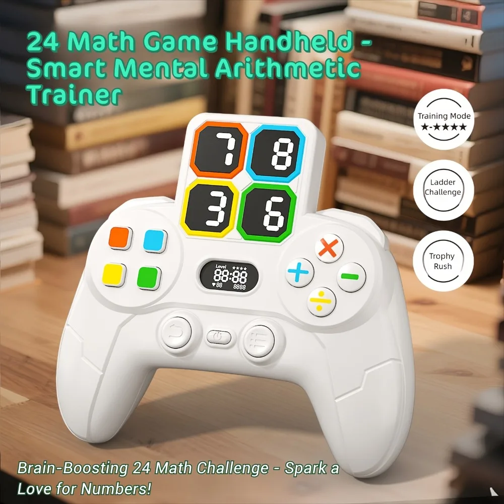 Electronic 24-Point Game, Math Puzzle Controller w/ Screen, Improves Arithmetic, Memory & Problem-Solving Skills for Kids Age 6+