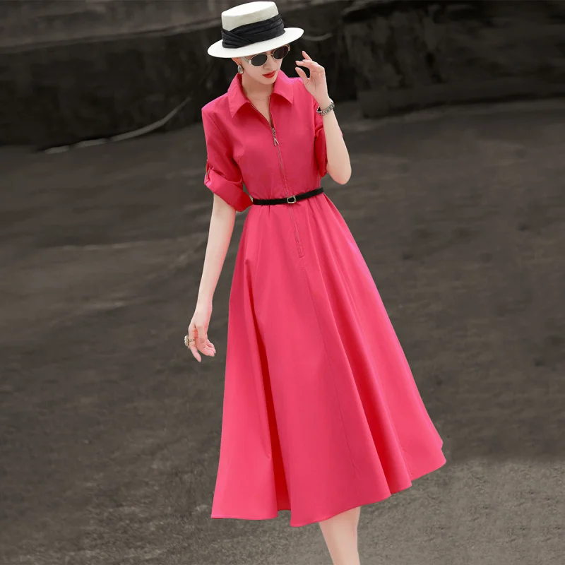 MEXCOCO 2026 Summer High Grade Commuter Lyocell Turn Collar Roll Sleeve Zip Belt High Waist Slim A Line Midi Shirt Dress
MEXCOCO 2026 Summer High Grade Commuter Lyocell Turn Collar Roll Sleeve Zip Belt High Waist Slim A Line Midi Shirt Dress