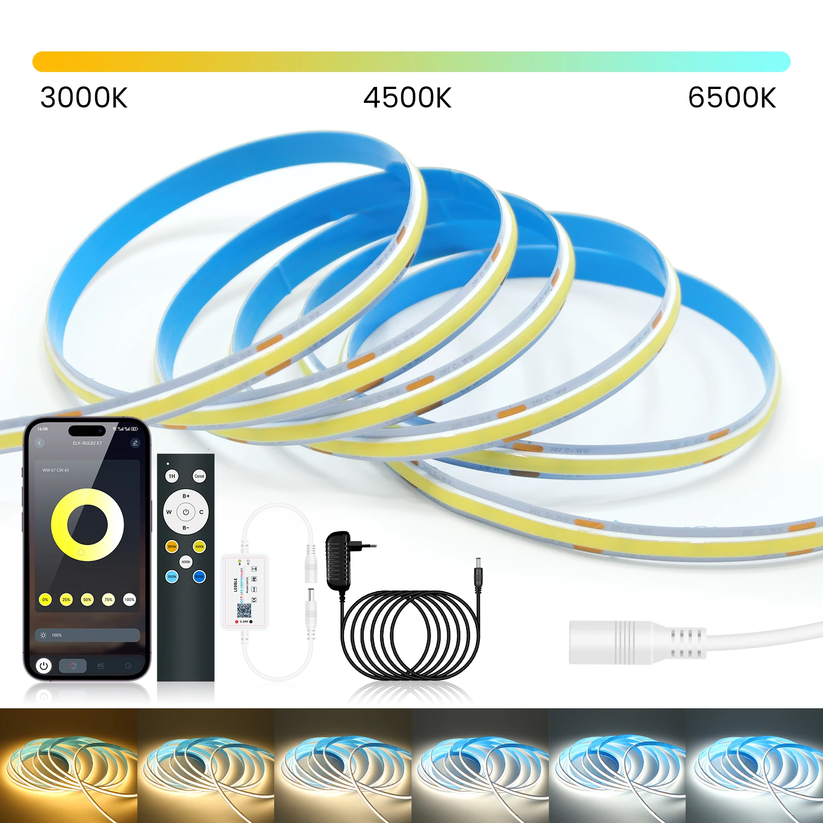 Светодиодная лента Bluetooth APP с регулируемой яркостью, 24В, CCT COB, 576 светодиодов/м, 2700K - 6500K, белая, гибкая, для домашнего декора
Светодиодная лента Bluetooth APP с регулируемой яркостью, 24В, CCT COB, 576 светодиодов/м, 2700K - 6500K, белая, гибкая, для домашнего декора