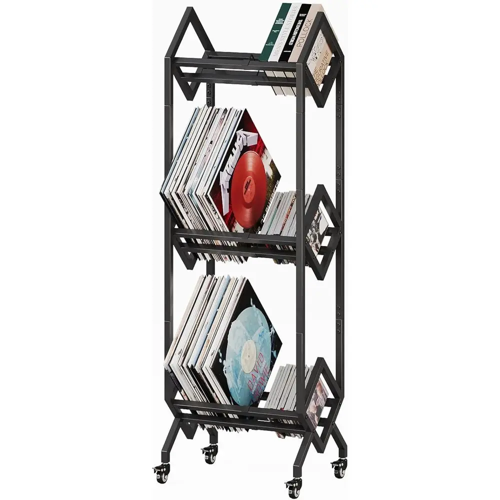 3 Tier Vinyl Record Storage Rack, Mobile Black Metal Storage Display Stand with Casters, Large acity Record Holder or Albums, Bo
3 Tier Vinyl Record Storage Rack, Mobile Black Metal Storage Display Stand with Casters, Large acity Record Holder or Albums, Bo