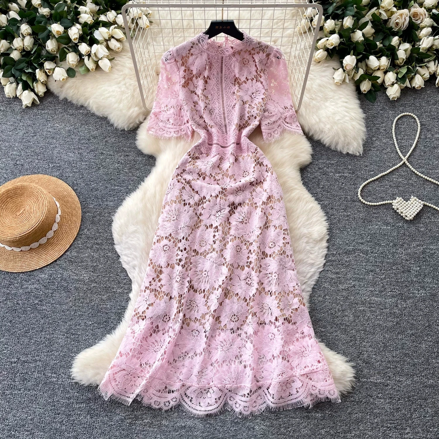 Elegant Luxury Lace Evening Dress for Women Summer Short Sleeve Hollow out Midi Long Dress for Wedding Party Formal
Elegant Luxury Lace Evening Dress for Women Summer Short Sleeve Hollow out Midi Long Dress for Wedding Party Formal