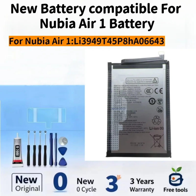 New Battery compatible For Nubia Air 1 Li3949T45P8hA06643 5000mAh Mobile Phone Batteries + Free Tools
New Battery compatible For Nubia Air 1 Li3949T45P8hA06643 5000mAh Mobile Phone Batteries + Free Tools