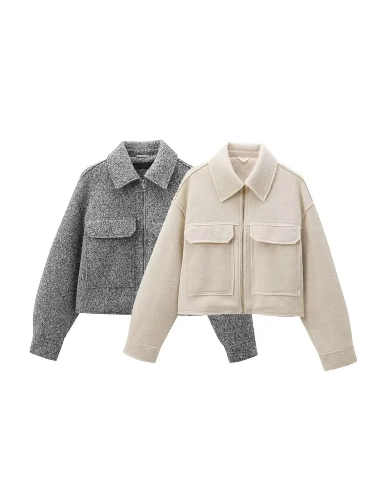 TRZA-Cropped Jacket with Pockets for Women, Long Sleeve Coat, Front Zipper, Female Outerwear, Chic Tops, Fashion
TRZA-Cropped Jacket with Pockets for Women, Long Sleeve Coat, Front Zipper, Female Outerwear, Chic Tops, Fashion