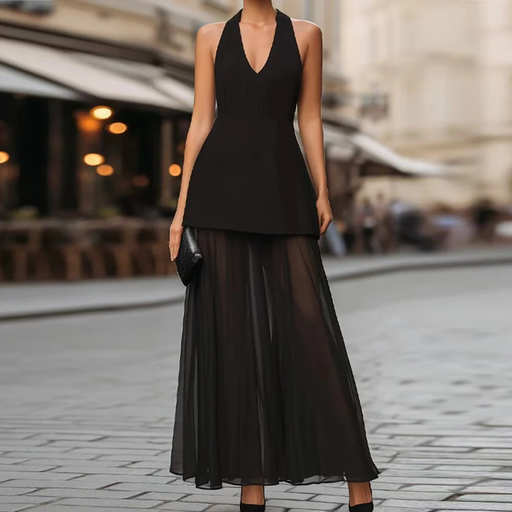 Sexy Black Halter V-Neck Backless Top Mesh Sheer See-through Skirt Two Piece Party Set
Sexy Black Halter V-Neck Backless Top Mesh Sheer See-through Skirt Two Piece Party Set