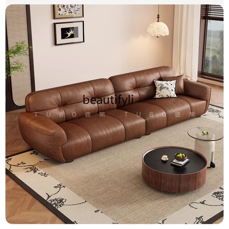 First layer cowhide oil wax leather sofa living room French retro style low foot model oversized seat deep
First layer cowhide oil wax leather sofa living room French retro style low foot model oversized seat deep