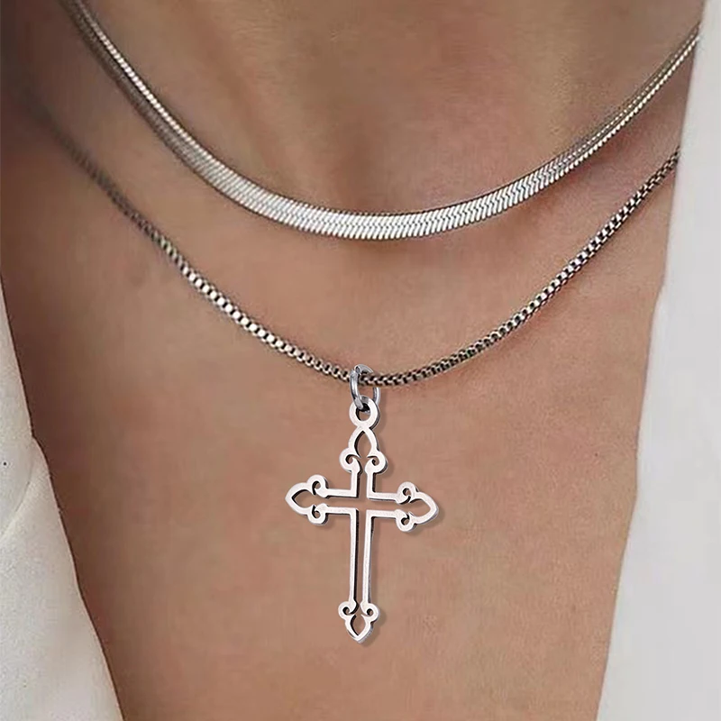 Silvery Blade Chain Hollow Cross Pendant Women Necklace Vacation Party Concert Classic Simple Fashion Versatile Niche Necklace
Silvery Blade Chain Hollow Cross Pendant Women Necklace Vacation Party Concert Classic Simple Fashion Versatile Niche Necklace