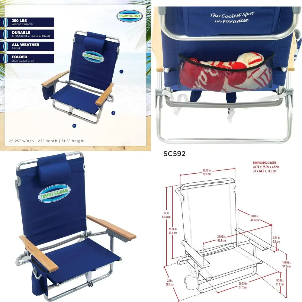 Navy Polyester 5-Position Lay Flat Backpack Beach Chair
Navy Polyester 5-Position Lay Flat Backpack Beach Chair