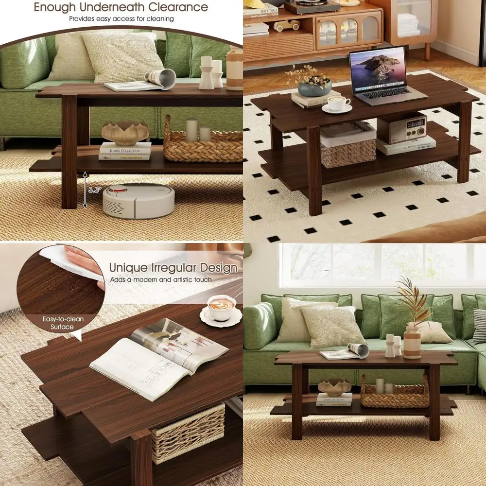 Walnut 2-Tier Center Table with Open Storage for Living Room and Home Office
Walnut 2-Tier Center Table with Open Storage for Living Room and Home Office