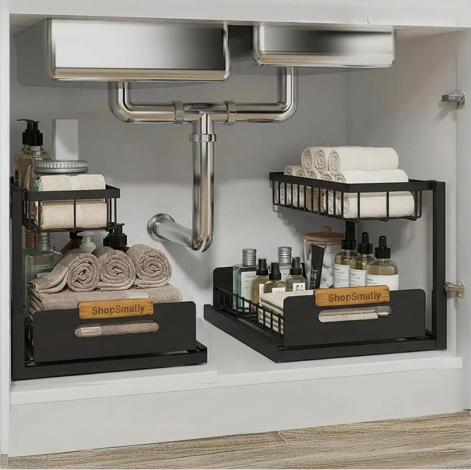 Under Sink Organizer 2-Pack, Metal Storage Rack for Kitchen & Bathroom (Black)
Under Sink Organizer 2-Pack, Metal Storage Rack for Kitchen & Bathroom (Black)