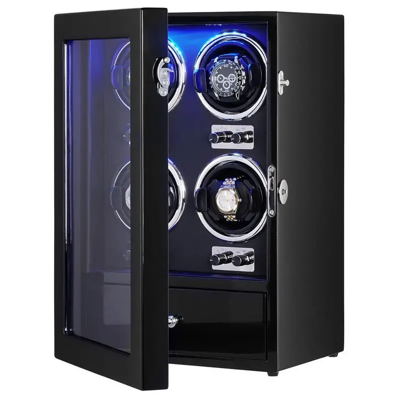Watch Winder, Watch Winder for 4 Men's and Women's Automatic Watches, with 4 Super Quiet Japanese Mabuchi Motors, Blue LED Light and Adapter, High-Density Board Shell and Black PU
Watch Winder, Watch Winder for 4 Men's and Women's Automatic Watches, with 4 Super Quiet Japanese Mabuchi Motors, Blue LED Light and Adapter, High-Density Board Shell and Black PU