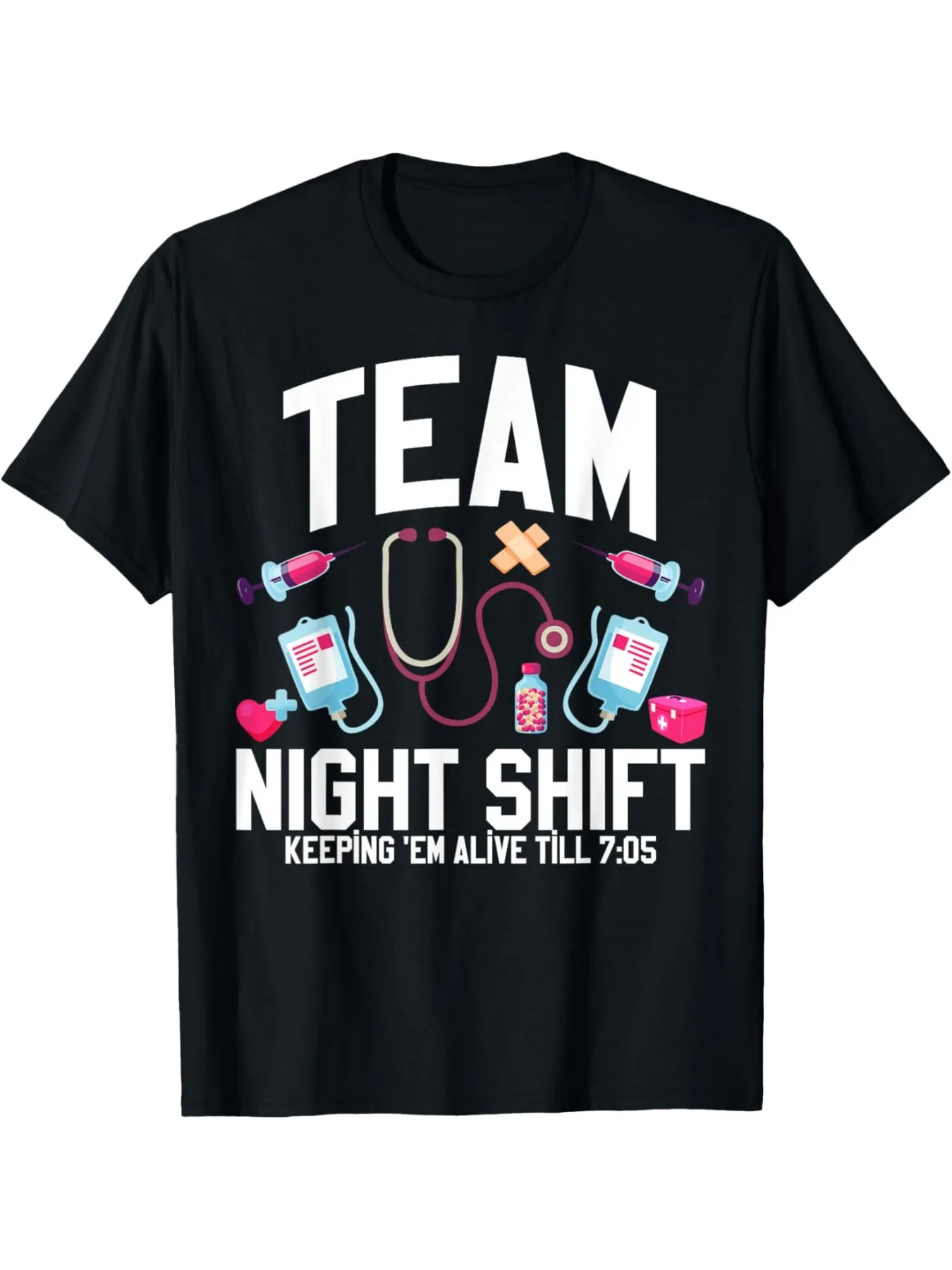 Team Night Shift Nurse Practitioner T-Shirt - Casual Cotton Tee with Geometric Pattern, Round Neck, Stretch Fabric, Unisex 
Team Night Shift Nurse Practitioner T-Shirt - Casual Cotton Tee with Geometric Pattern, Round Neck, Stretch Fabric, Unisex