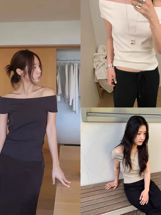 Mona Korean Style One Shoulder Short Sleeve Knitted Top Women's Slim Fit Pure Color Summer New Arrival Commute Style T-shirt
Mona Korean Style One Shoulder Short Sleeve Knitted Top Women's Slim Fit Pure Color Summer New Arrival Commute Style T-shirt