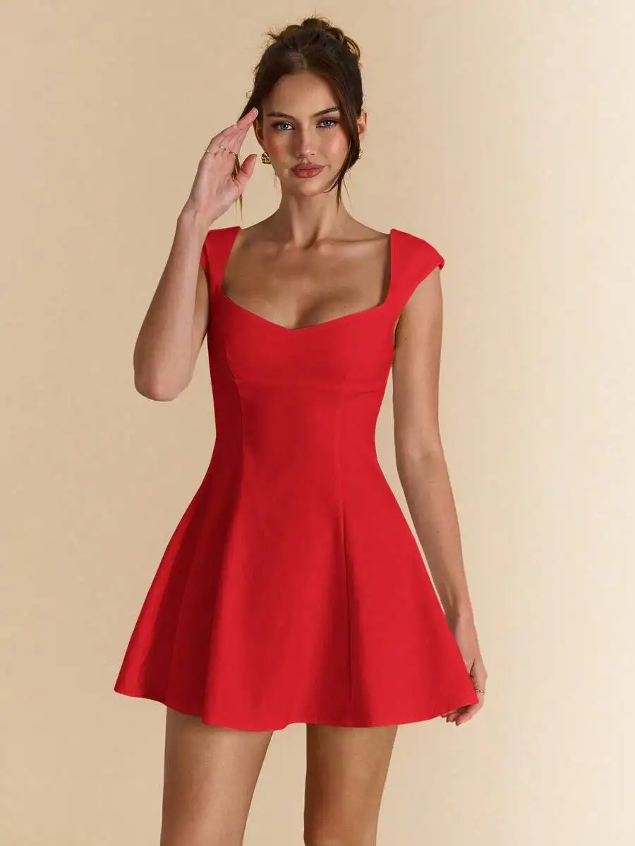 Red Square Neck Flowy Mini Dress For Women Elegant Summer Dress
Red Square Neck Flowy Mini Dress For Women Elegant Summer Dress