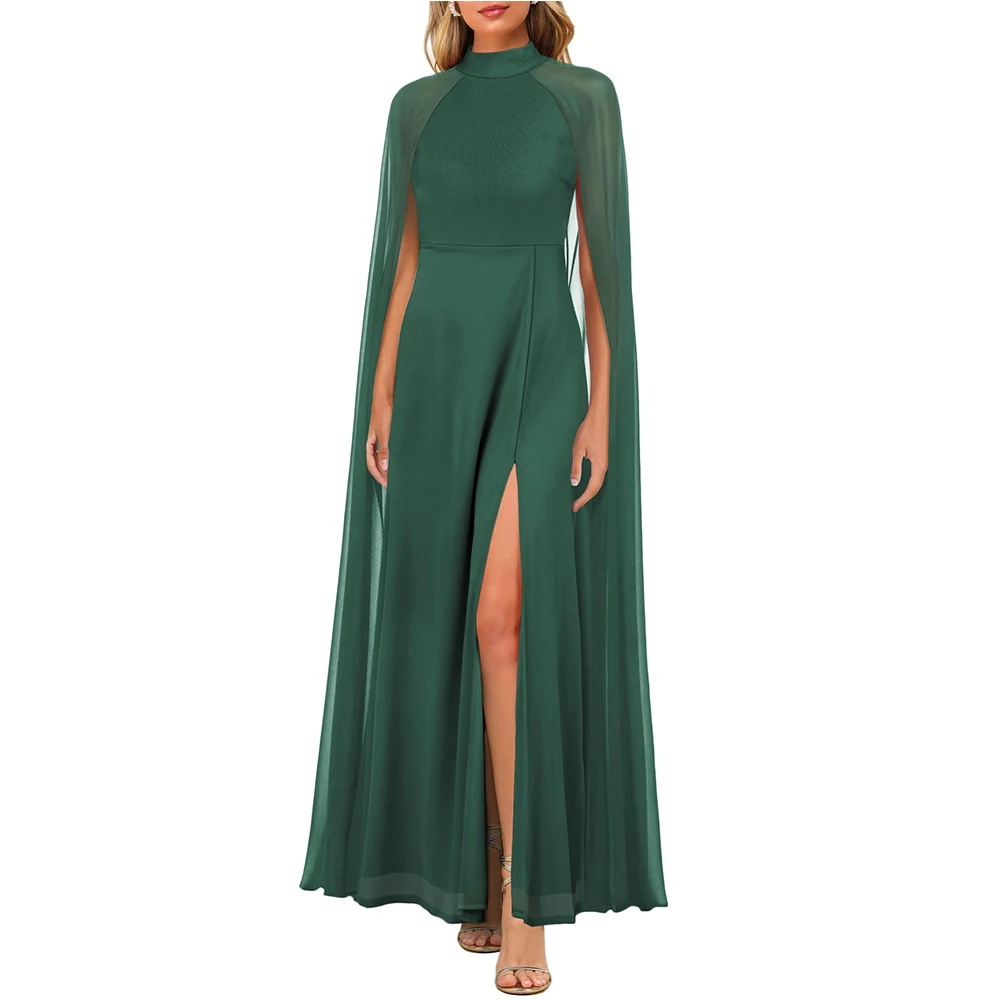Customized Women's Elegant Long Sleeve Halter Neck Sexy Split Cocktail Evening Party A Line Maxi Long Formal Dress with Cape
Customized Women's Elegant Long Sleeve Halter Neck Sexy Split Cocktail Evening Party A Line Maxi Long Formal Dress with Cape