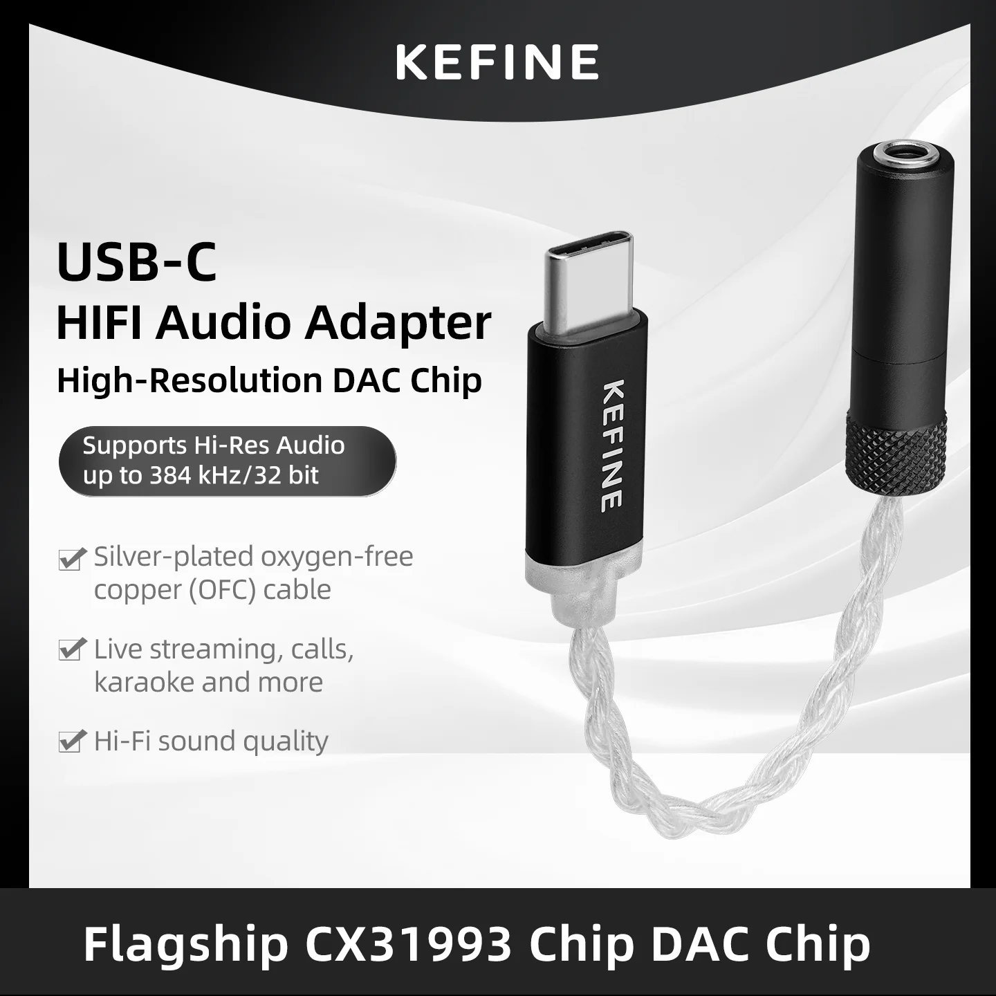KEFINE HiFi Audio Adapter USB-C to 3.5mm Headphone Amp Portable DAC Decoder Amplifier
KEFINE HiFi Audio Adapter USB-C to 3.5mm Headphone Amp Portable DAC Decoder Amplifier