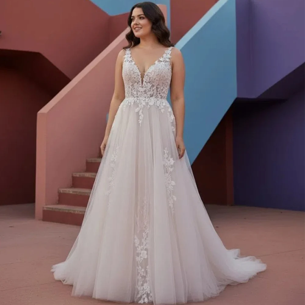 Modern A-Line Sleeveless Tulle Wedding Dress for Women Customized Appliques V-eck Lace Sweep Train Bridal Gowns robe de mariée
Modern A-Line Sleeveless Tulle Wedding Dress for Women Customized Appliques V-eck Lace Sweep Train Bridal Gowns robe de mariée