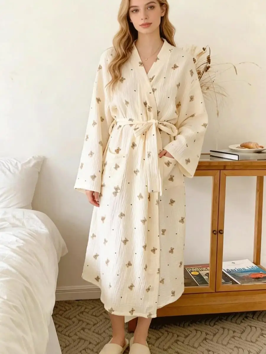 Lightweight Spring/Summer Robe/Sleepwear, Rabbit Print Sheer Robe/Kimono, Minimalist European Style, Long Sleeve, V-Neck, With Pockets, Comfortable Women's Loungewear Robe, Suitable For Spring, Summer, Autumn, Home, Bathroom, Best Birthday Gift For Daught
Lightweight Spring/Summer Robe/Sleepwear, Rabbit Print Sheer Robe/Kimono, Minimalist European Style, Long Sleeve, V-Neck, With Pockets, Comfortable Women's Loungewear Robe, Suitable For Spring, Summer, Autumn, Home, Bathroom, Best Birthday Gift For Daught