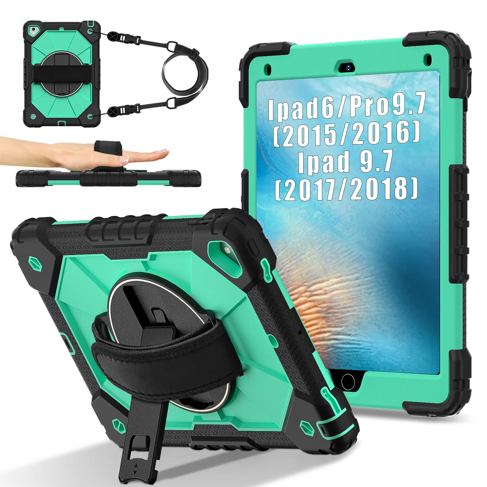 Гибридный чехол с вращающейся подставкой на 360° для iPad 6/iPad Pro 9,7 2017 2018, сверхпрочный чехол с плечевым ремнем на руку
Гибридный чехол с вращающейся подставкой на 360° для iPad 6/iPad Pro 9,7 2017 2018, сверхпрочный чехол с плечевым ремнем на руку