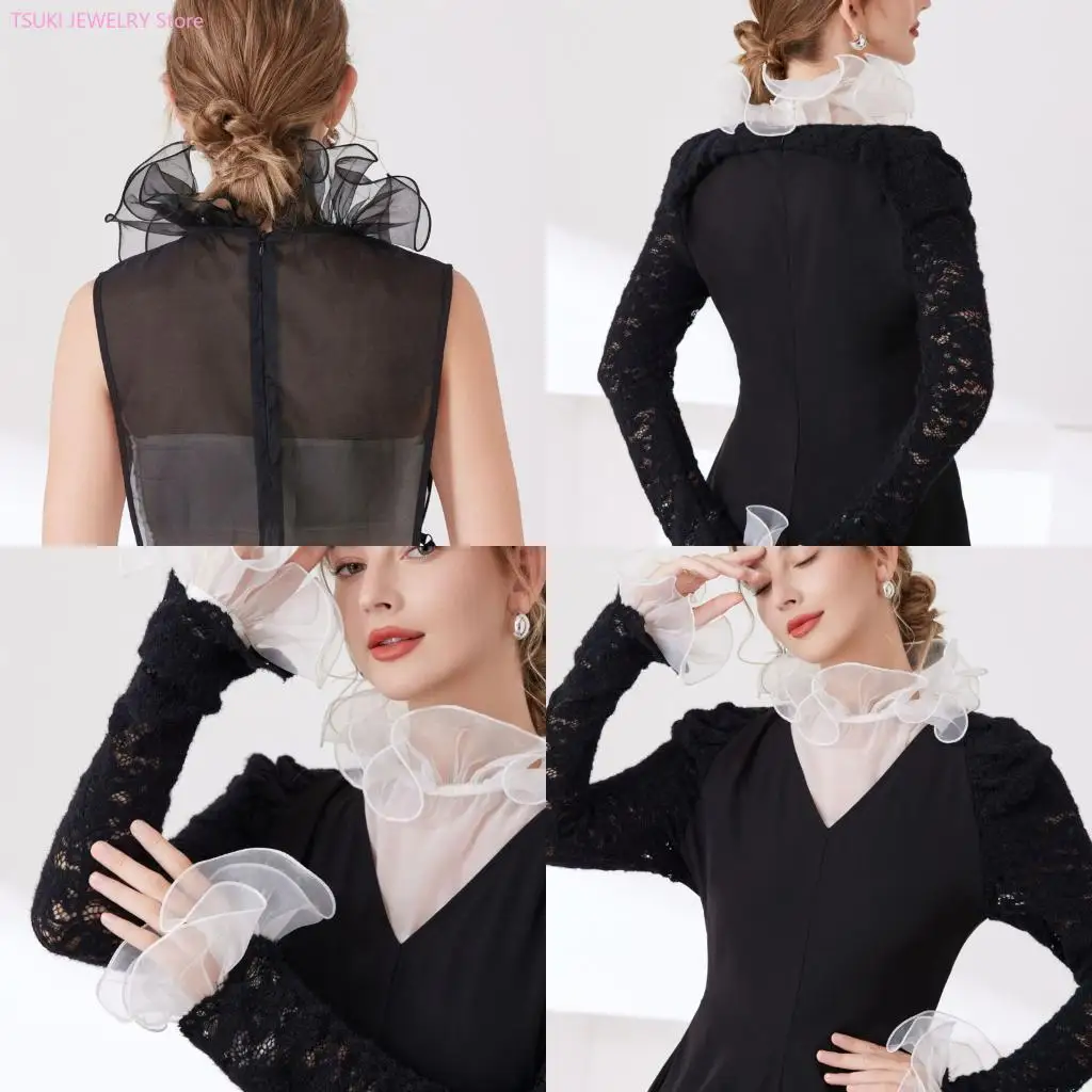 62KE Multipurpose Lace Trimmed Collar Ruffle Detachable Collar Neckpiece Breathable Neckwear Half Shirt Fashion Accessories
62KE Multipurpose Lace Trimmed Collar Ruffle Detachable Collar Neckpiece Breathable Neckwear Half Shirt Fashion Accessories