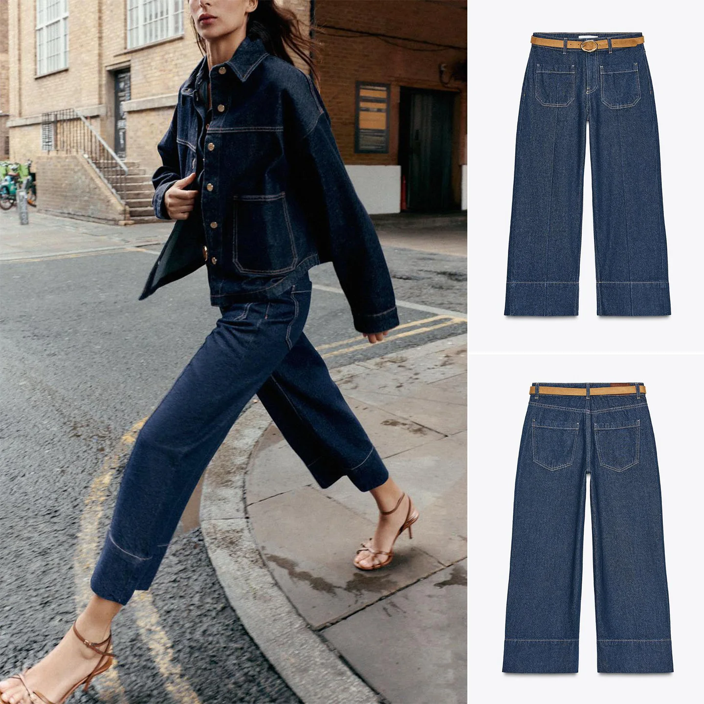 Джинсы с широкими штанинами и высокой талией, с поясом, осенние женские джинсовые брюки Faion kets, украшенные оргрой 
Джинсы с широкими штанинами и высокой талией, с поясом, осенние женские джинсовые брюки Faion kets, украшенные оргрой