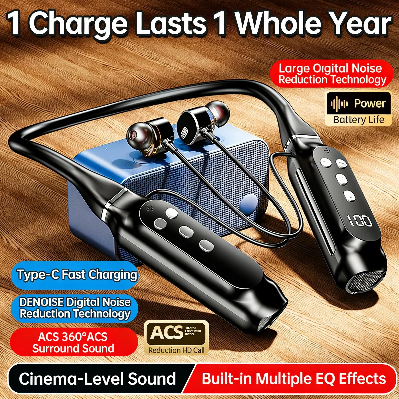 Neckband Wireless Bluetooth Earphone Ultra Long Battery Life Replaceable Battery IPX7 Waterproof Noise Reduction for Music Sport
Neckband Wireless Bluetooth Earphone Ultra Long Battery Life Replaceable Battery IPX7 Waterproof Noise Reduction for Music Sport