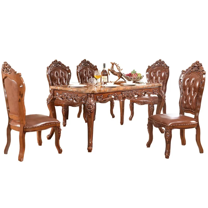 European marble dining table and chair combination, luxury oak carved , high-end dining table
European marble dining table and chair combination, luxury oak carved , high-end dining table