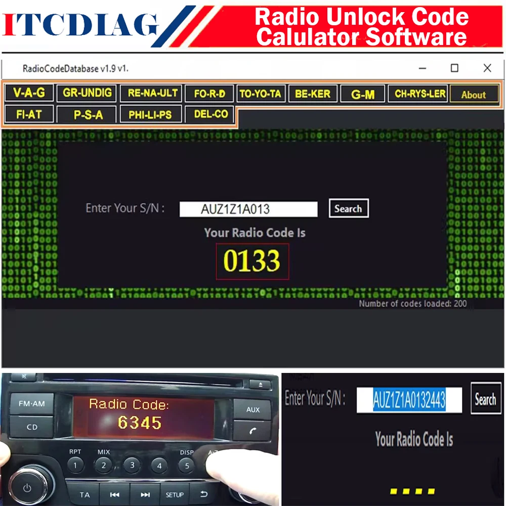 Radio Unlock Code Calulator for Radio Code Database V1.9 Software for PSA for Fiat for Audi for Toyota for Ford Many Car Brand
Radio Unlock Code Calulator for Radio Code Database V1.9 Software for PSA for Fiat for Audi for Toyota for Ford Many Car Brand