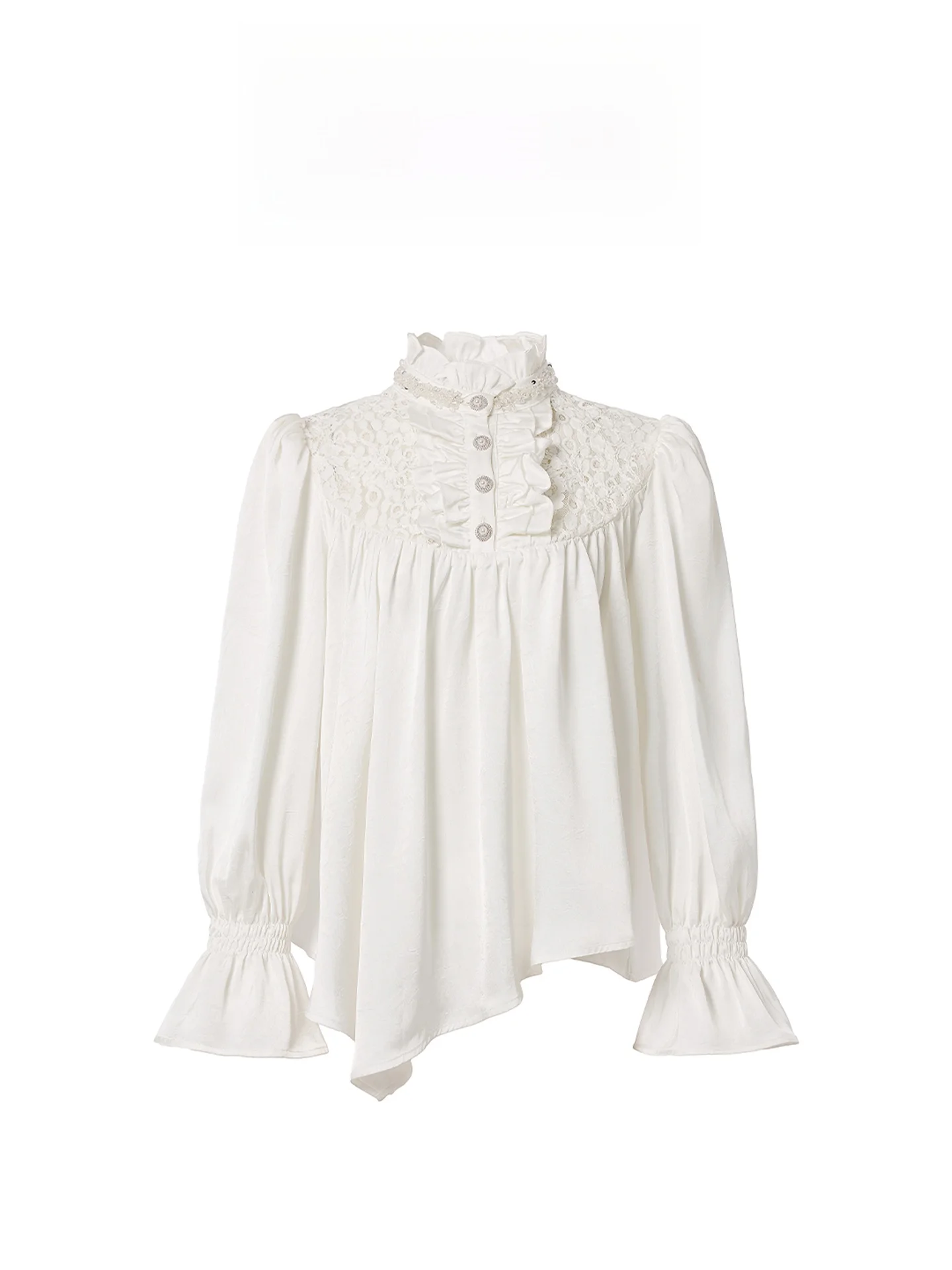 AZZHEN Mist Island White Rose Lace Heavy Embroidery Asymmetrical Slimming Silk Shirt Elegant Style Bubble Sleeve Long Sleeve
AZZHEN Mist Island White Rose Lace Heavy Embroidery Asymmetrical Slimming Silk Shirt Elegant Style Bubble Sleeve Long Sleeve