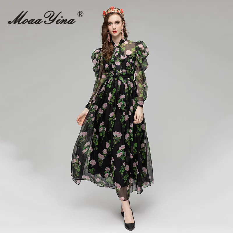 MoaaYina Summer Fashion Designer Vintage Perspective Mesh Dress Women Bow Stand Collar High Waist Floral Print Casual Long Dress
MoaaYina Summer Fashion Designer Vintage Perspective Mesh Dress Women Bow Stand Collar High Waist Floral Print Casual Long Dress