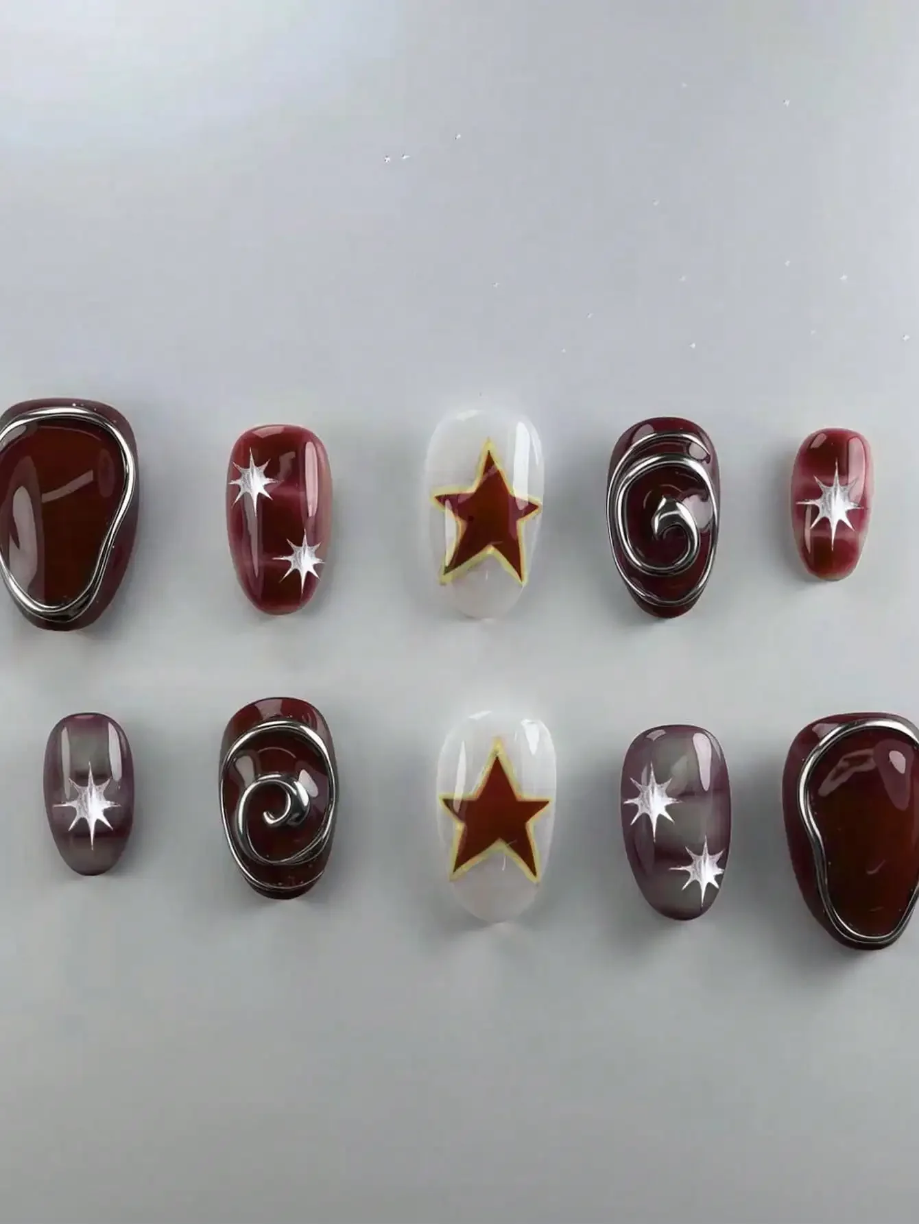 24Pcs Burgundy French Nail Stickers, Short Oval 3D Star Circle Decals with Jelly Gel & Nail File
24Pcs Burgundy French Nail Stickers, Short Oval 3D Star Circle Decals with Jelly Gel & Nail File