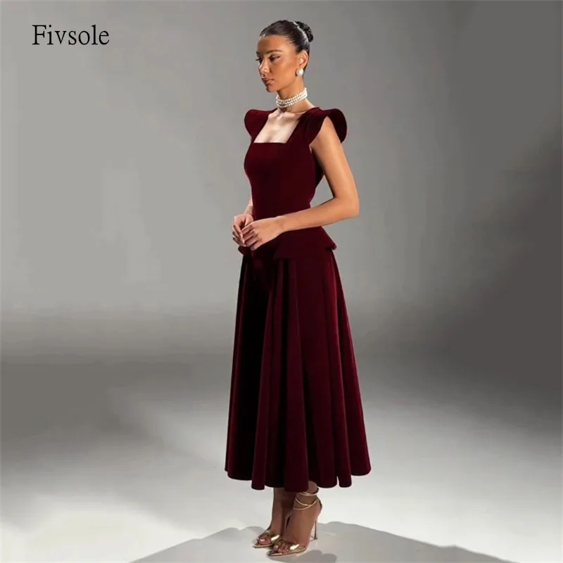 Fivsole Modern Burgundy Square Neck A Line Prom Gowns Ruffle Sleeves Party Gown Ankle Length Gala-ready Evening Dress Customized
Fivsole Modern Burgundy Square Neck A Line Prom Gowns Ruffle Sleeves Party Gown Ankle Length Gala-ready Evening Dress Customized