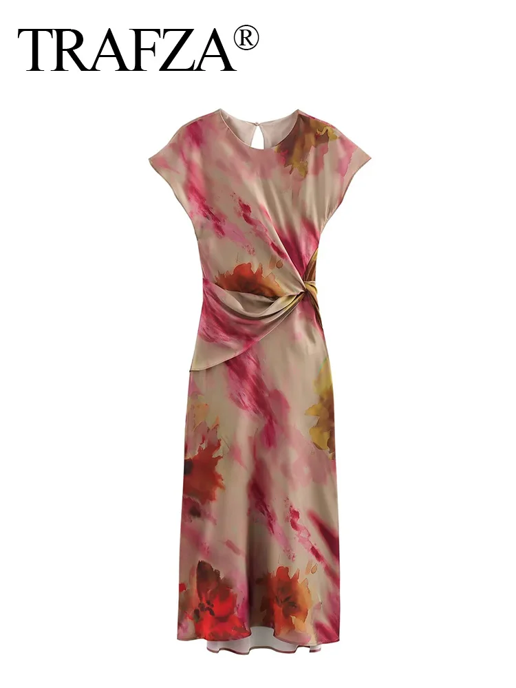 TRAFZA Summer Women Fashion Printed O-Neck Short Sleeve Knot Decoration Dress Female High Street Tighten Waist Midi Dress Mujer
TRAFZA Summer Women Fashion Printed O-Neck Short Sleeve Knot Decoration Dress Female High Street Tighten Waist Midi Dress Mujer