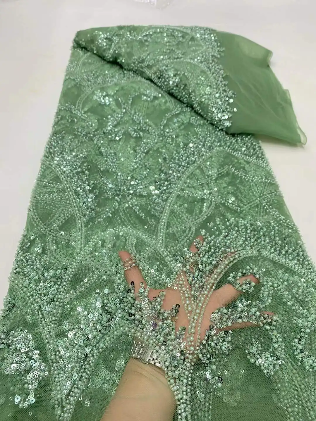 African Luxury Fabric 5 Yards Sequins Beaded Tulle Lace Fabrics Nigerian Beads French Net Mesh For Sewing Party
African Luxury Fabric 5 Yards Sequins Beaded Tulle Lace Fabrics Nigerian Beads French Net Mesh For Sewing Party
