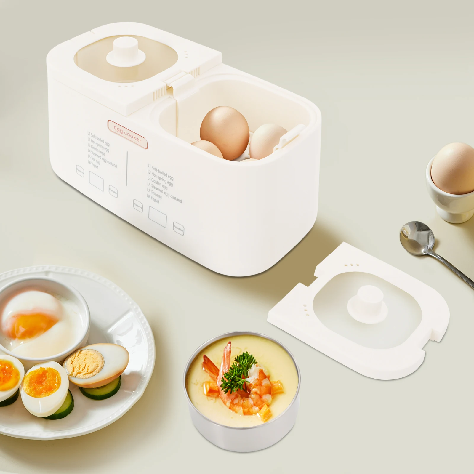 ELECTRIC EGG COOKER, DOUBLE-POT STEAM & BOIL, 24H Timer,8 Eggs Capacity,Modern Kitchen Appliance for Breakfast & Office
ELECTRIC EGG COOKER, DOUBLE-POT STEAM & BOIL, 24H Timer,8 Eggs Capacity,Modern Kitchen Appliance for Breakfast & Office