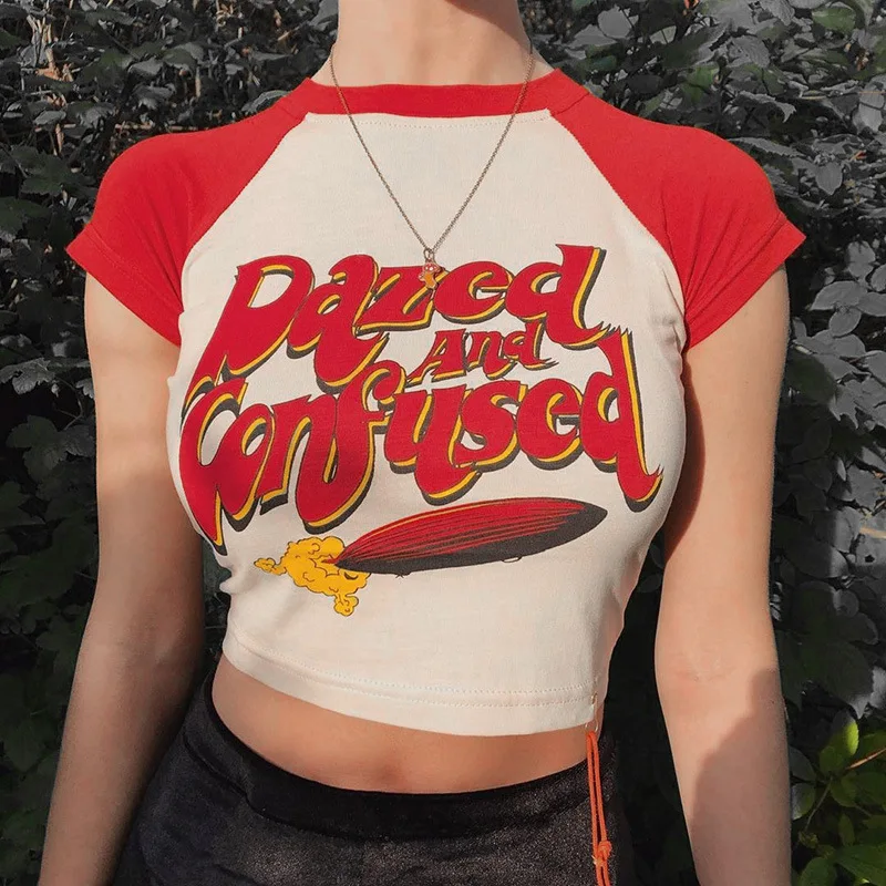 Letter Printed Navel Exposed T-Shirt Color Blocking Design Round Neck Printed Short Sleeve Navel Exposed Top Women Crop Top
Letter Printed Navel Exposed T-Shirt Color Blocking Design Round Neck Printed Short Sleeve Navel Exposed Top Women Crop Top