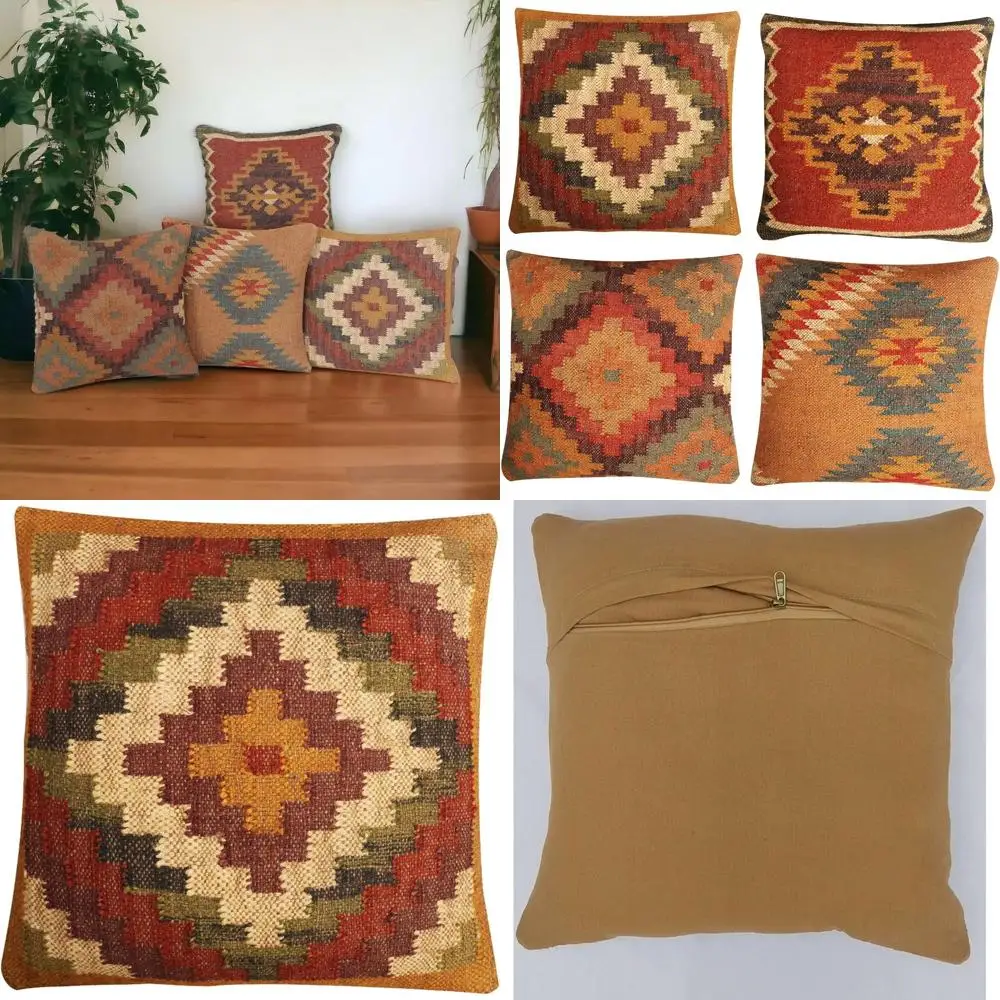 Multicolored Geometric Wool & Jute Throw Pillow Covers, Set of 4, 18x18 Inches, Ideal for Sofa, Couch, Bed, Home, Outdoor, Car
Multicolored Geometric Wool & Jute Throw Pillow Covers, Set of 4, 18x18 Inches, Ideal for Sofa, Couch, Bed, Home, Outdoor, Car