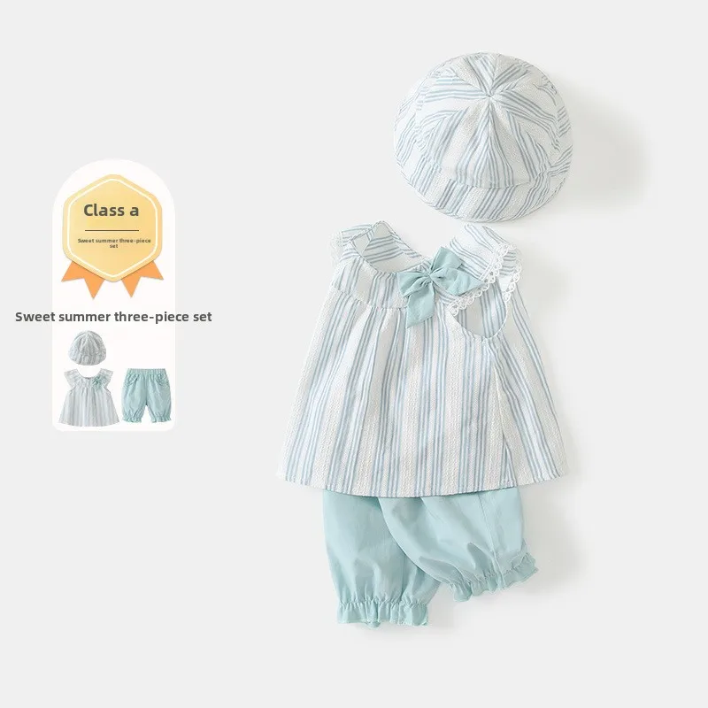 Children's Clothing, Girls' Summer Thin Set Striped Sleeveless Girls' Baby 1-3 Years Old, Outdoor 3 Piece Set Clothing
Children's Clothing, Girls' Summer Thin Set Striped Sleeveless Girls' Baby 1-3 Years Old, Outdoor 3 Piece Set Clothing