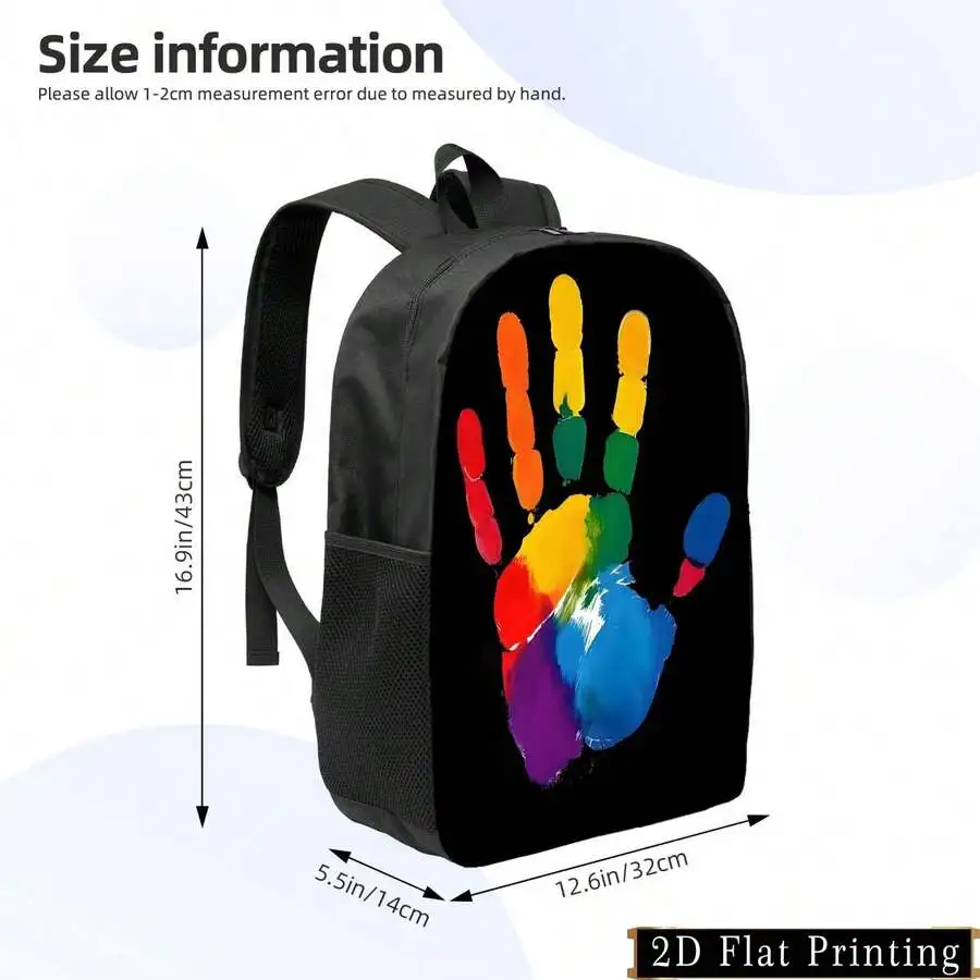 Colorful Handprint Design Backpack With Adjustable Straps And Zipper Pockets
Colorful Handprint Design Backpack With Adjustable Straps And Zipper Pockets