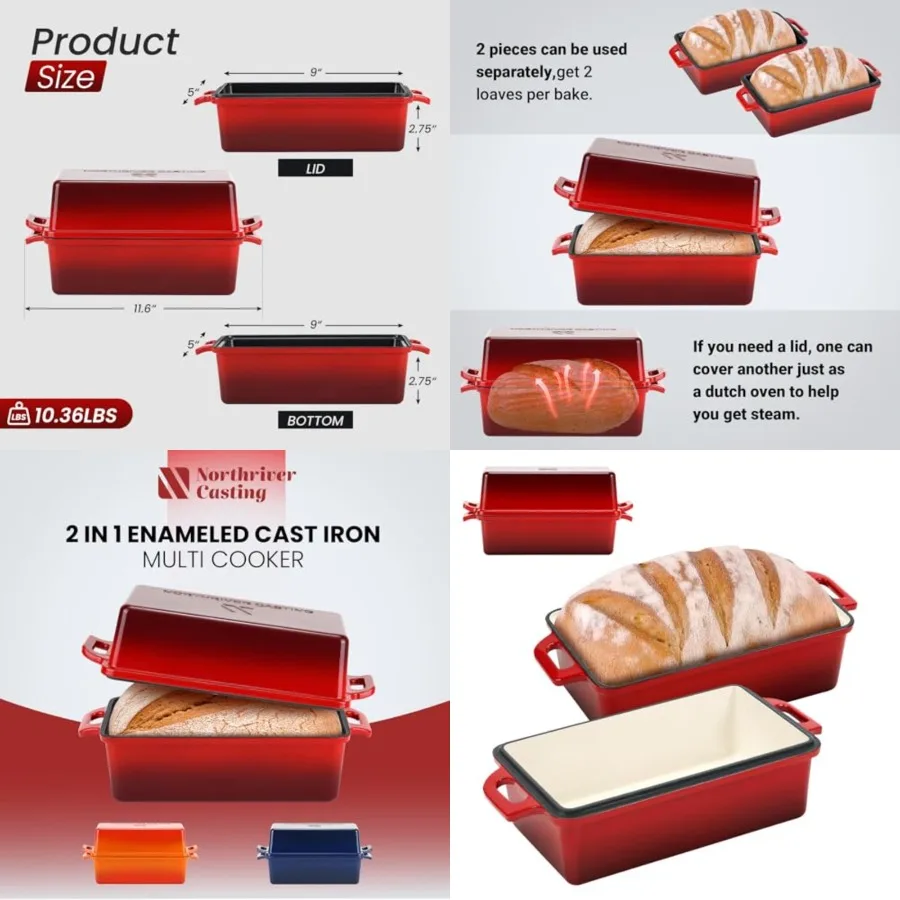 9x5 Inch Enameled Cast Iron Bread Loaf Pan with Lid, Perfect Sourdough Baking Pans Even Heat Distribution for Homemade Bread, C
9x5 Inch Enameled Cast Iron Bread Loaf Pan with Lid, Perfect Sourdough Baking Pans Even Heat Distribution for Homemade Bread, C