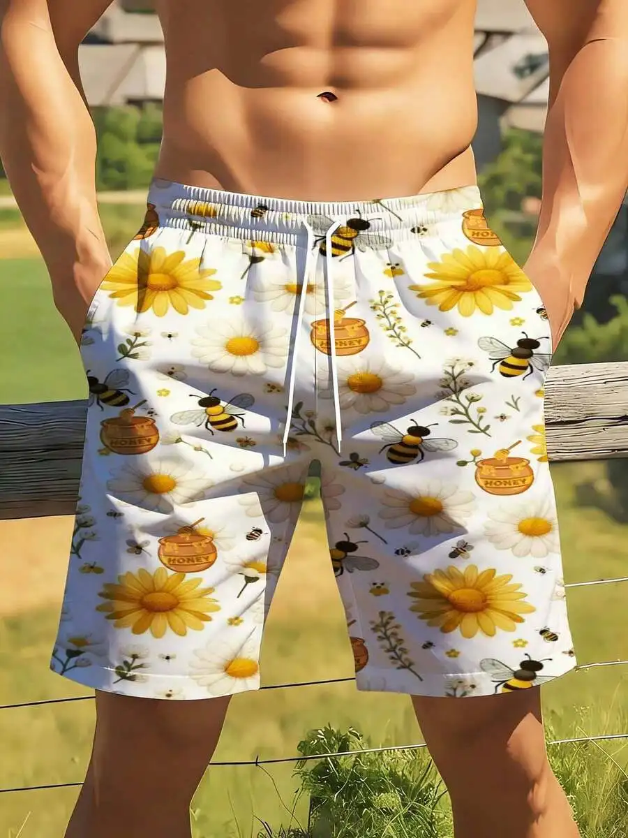 Mens Bee And Daisy Print Swim Trunks With Honey Jar Design Summer Beach Shorts
Mens Bee And Daisy Print Swim Trunks With Honey Jar Design Summer Beach Shorts