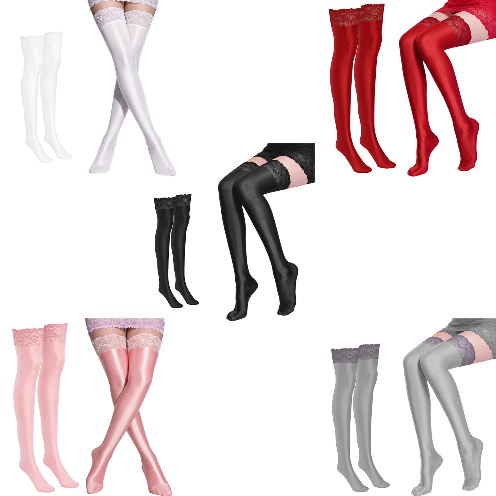 Women Glossy Stockings Stretchy Lace-trimmed Thigh High Socks for Valentines Day Rave Party Nightclub
Women Glossy Stockings Stretchy Lace-trimmed Thigh High Socks for Valentines Day Rave Party Nightclub