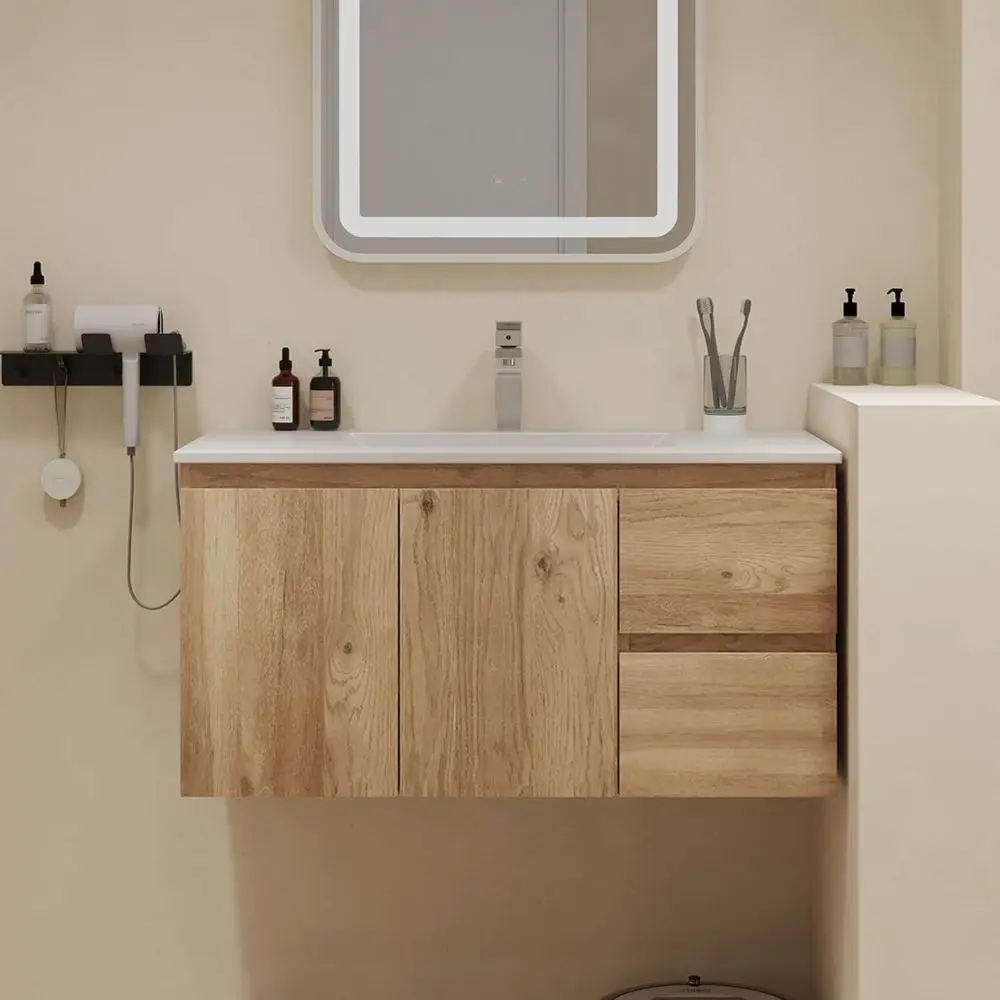 36 Wall-Mounted Floating Vanity with Sink, 2 Drawers, Moisture-Resistant MDF for Large Storage in Small Spaces
36 Wall-Mounted Floating Vanity with Sink, 2 Drawers, Moisture-Resistant MDF for Large Storage in Small Spaces