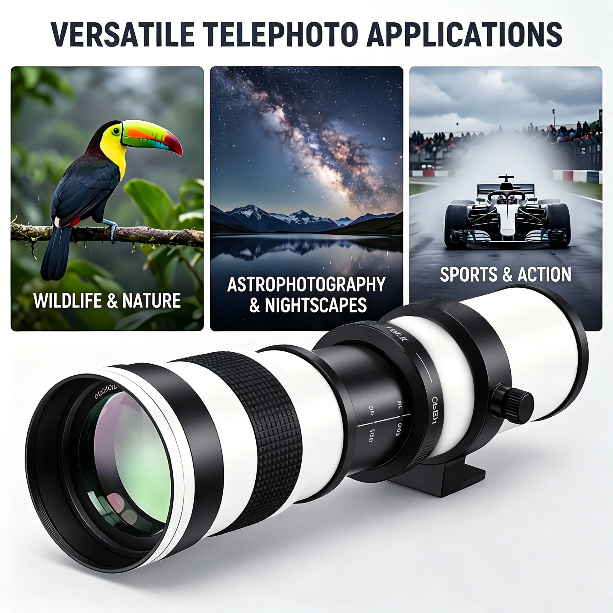 420-800mm F8.3-16 Super Telephoto Lens, with T-Type Lens | Compatible with Nikon, Canon, Dslr/Mirrorless Cameras, Manual Focus, Aluminum Alloy Material, Coated Optical Lenses, Suitable for Wildlife, Bird Watching, and Landscape Photography.
420-800mm F8.3-16 Super Telephoto Lens, with T-Type Lens | Compatible with Nikon, Canon, Dslr/Mirrorless Cameras, Manual Focus, Aluminum Alloy Material, Coated Optical Lenses, Suitable for Wildlife, Bird Watching, and Landscape Photography.