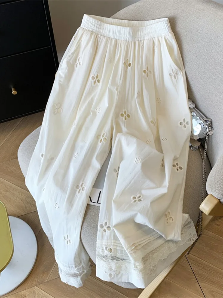 High Waist Lace Splicing Wide Leg Pants Women Summer Loose Fit Casual Straight Long Trousers Skirt Hollow out Breathable
High Waist Lace Splicing Wide Leg Pants Women Summer Loose Fit Casual Straight Long Trousers Skirt Hollow out Breathable