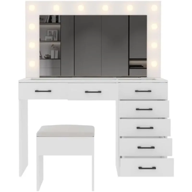 home.Vanity Desk with Lights, Makeup Vanity with Power Outlet & Hair Dryer Holder, 3 Lighting Modes, Adjustable Brightness with
home.Vanity Desk with Lights, Makeup Vanity with Power Outlet & Hair Dryer Holder, 3 Lighting Modes, Adjustable Brightness with
