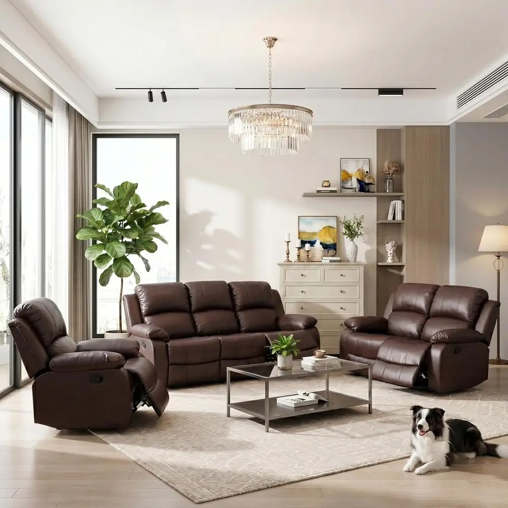 Brown 3-Piece Reclining Leather Sofa Set: 1 Seat, Loveseat, 3-Seat Sofa for Living Room, Bedroom, RV, Theater
Brown 3-Piece Reclining Leather Sofa Set: 1 Seat, Loveseat, 3-Seat Sofa for Living Room, Bedroom, RV, Theater