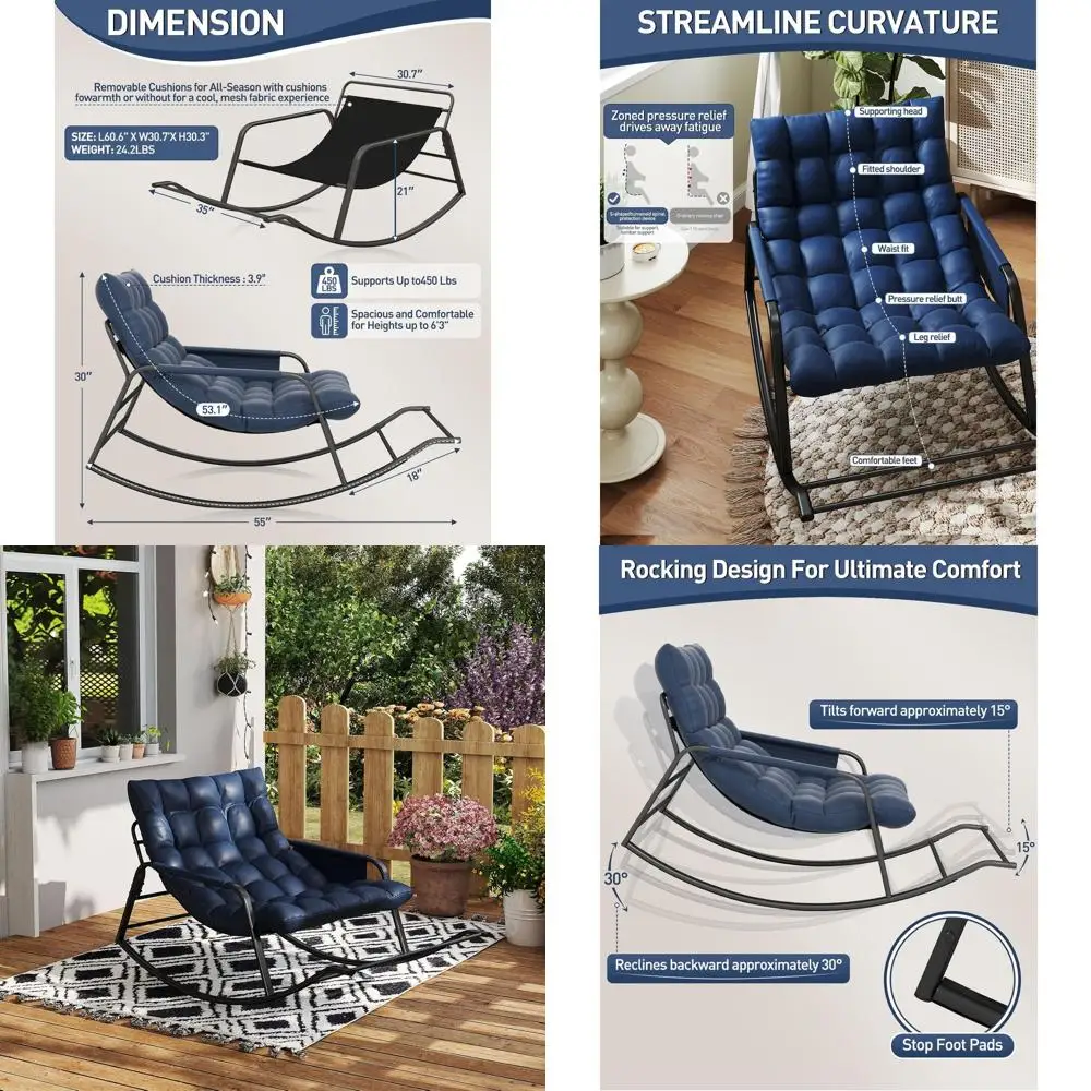 Large Outdoor Rocking Chair with Cushions, Ideal for Patio, Porch, or Indoor Use, Navy Blue
Large Outdoor Rocking Chair with Cushions, Ideal for Patio, Porch, or Indoor Use, Navy Blue