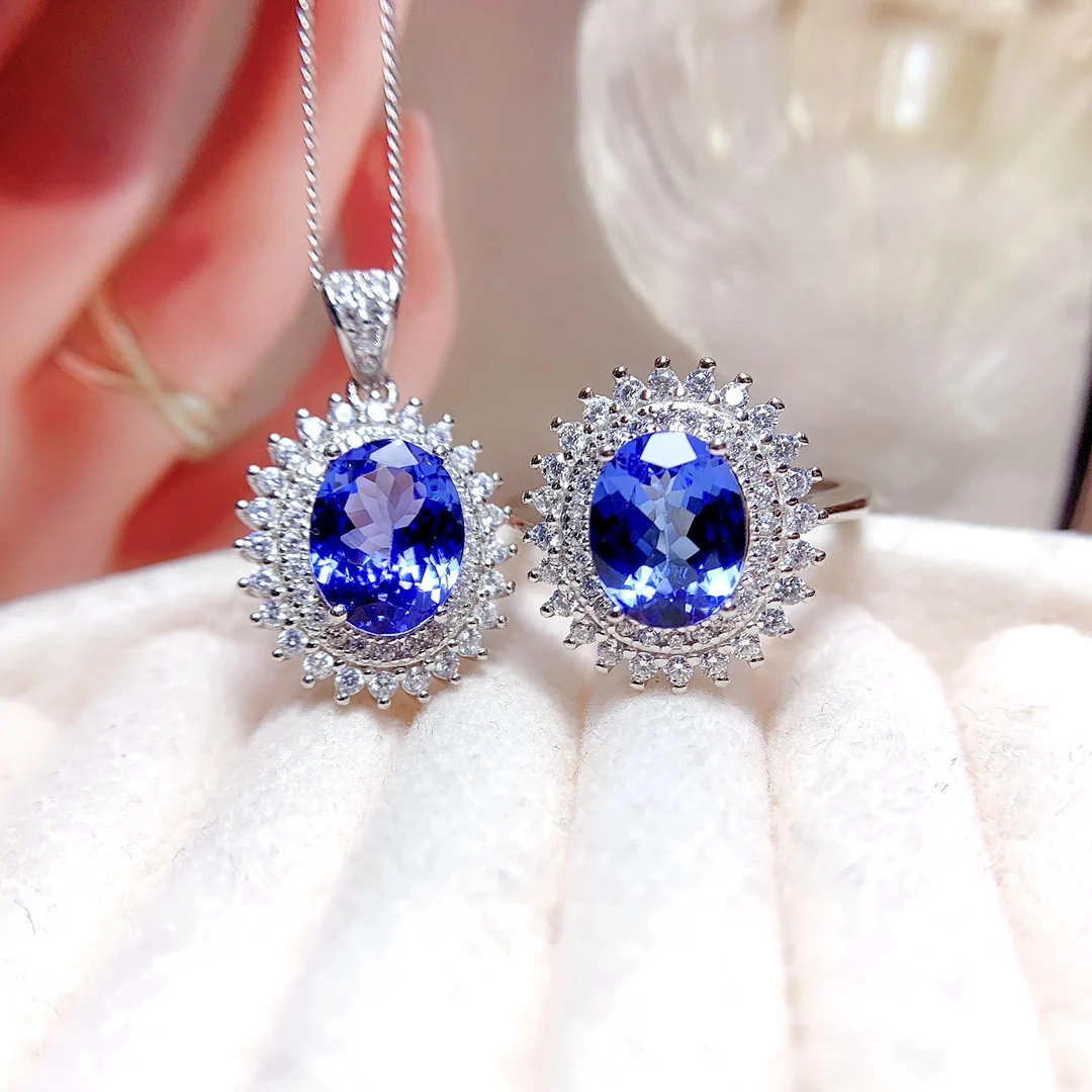 Natural Tanzanite jewelry set 925 sterling silver necklace ring Ladies Wedding engagement luxury jewelry Christmas gift free
Natural Tanzanite jewelry set 925 sterling silver necklace ring Ladies Wedding engagement luxury jewelry Christmas gift free