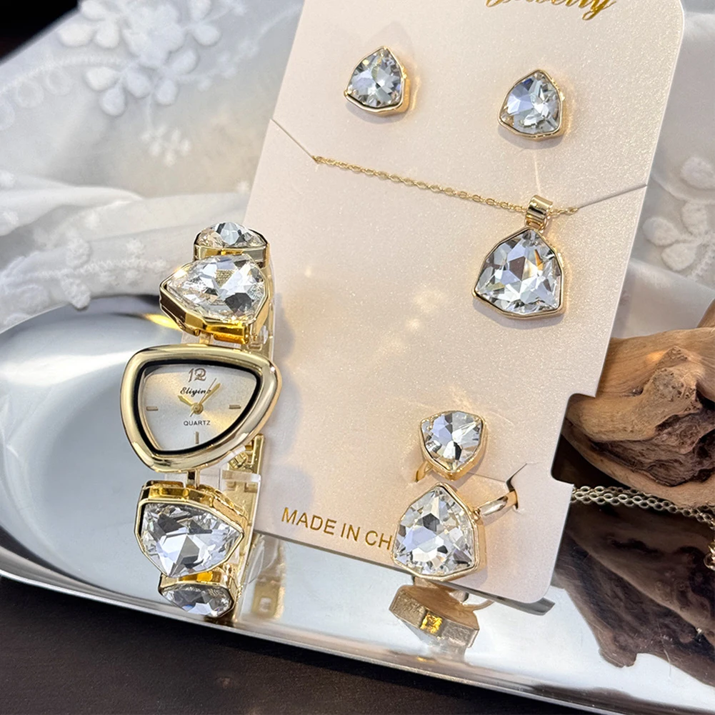 Luxury Four Piece Gift Set Colorful Irregular Shape Jewelry Set With Ladies Quartz Watch Necklace Ring Earrings
Luxury Four Piece Gift Set Colorful Irregular Shape Jewelry Set With Ladies Quartz Watch Necklace Ring Earrings