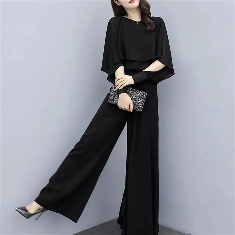 Women's Chiffon Top and Pants Set Two Piece Set 2025 New Spring/Summer Suits Large Size Fashion Hanging Wide Leg Pants Sets Blac
Women's Chiffon Top and Pants Set Two Piece Set 2025 New Spring/Summer Suits Large Size Fashion Hanging Wide Leg Pants Sets Blac